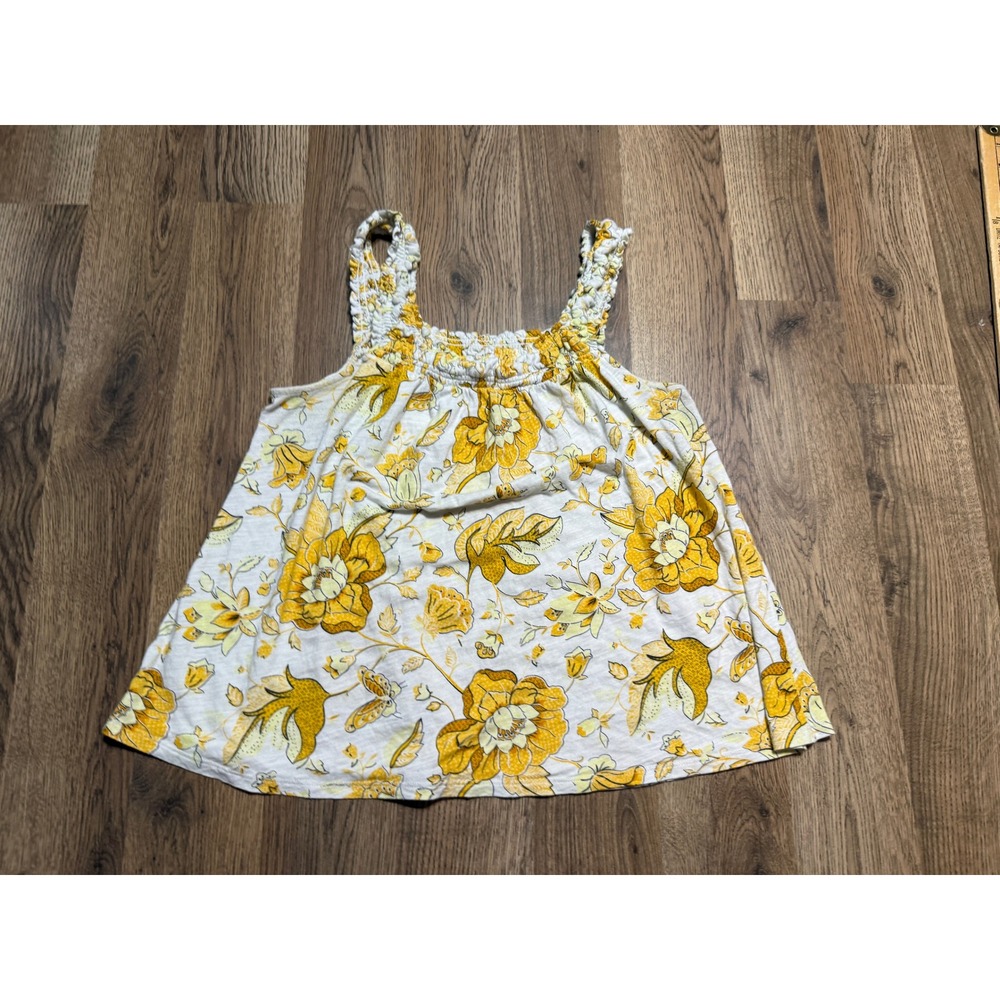 LOFT Tank Top Women's Size XS Yellow White Black Floral Sleeveless